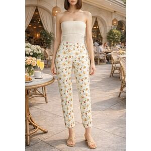 Akris Punto Floral Pants Women Size 10 Cotton Stretch Slim Fit Designer Trousers